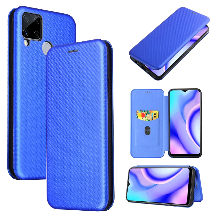 For OPPO Realme C15 Carbon Fiber Texture Horizontal Flip TPU + PC + PU Leather Case with Card Slot