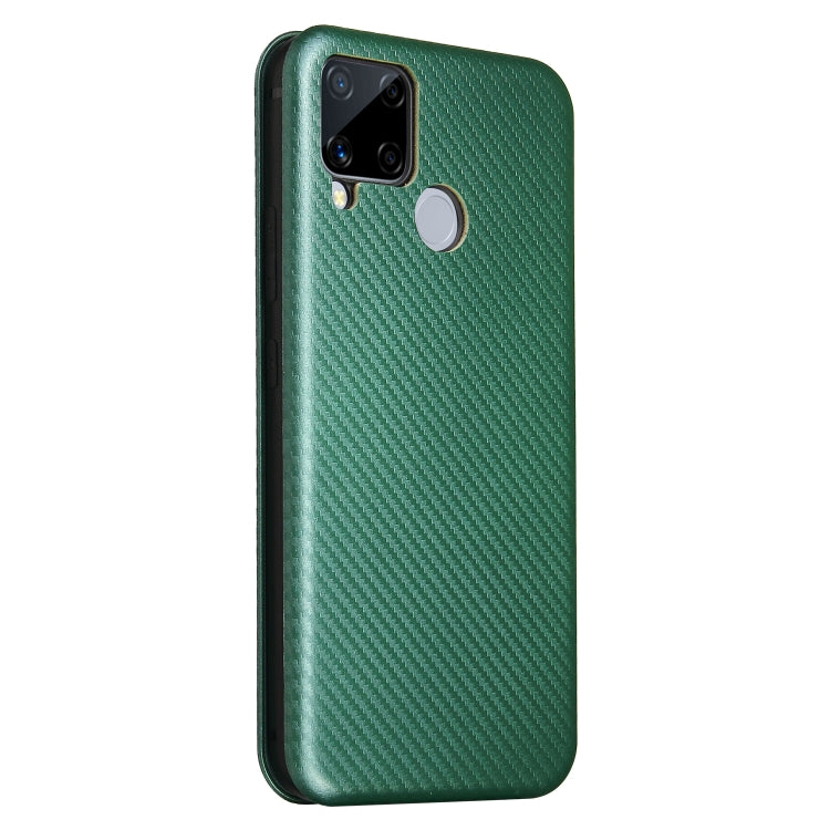 For OPPO Realme C15 Carbon Fiber Texture Horizontal Flip TPU + PC + PU Leather Case with Card Slot