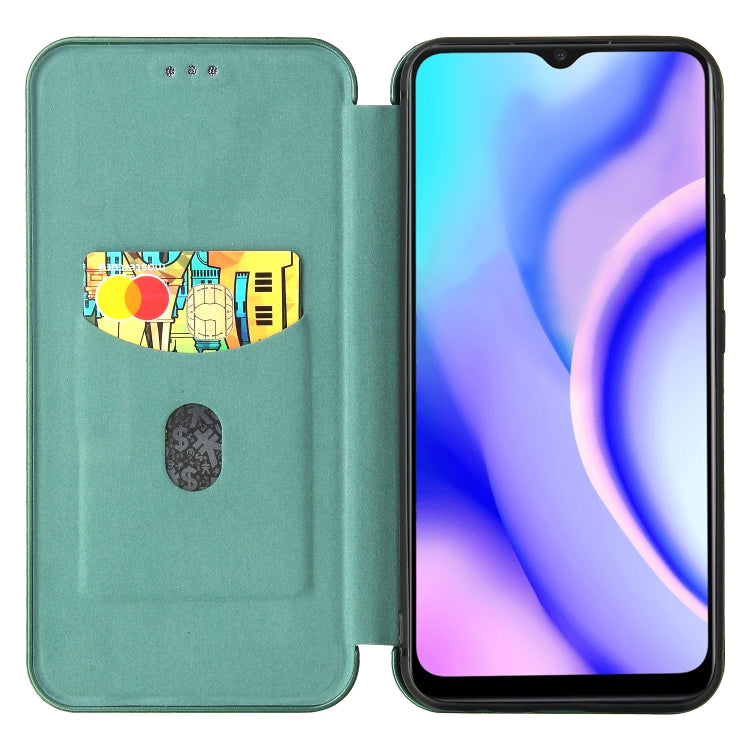 For OPPO Realme C15 Carbon Fiber Texture Horizontal Flip TPU + PC + PU Leather Case with Card Slot