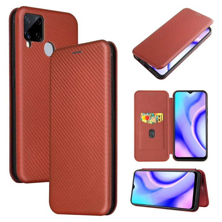 For OPPO Realme C15 Carbon Fiber Texture Horizontal Flip TPU + PC + PU Leather Case with Card Slot