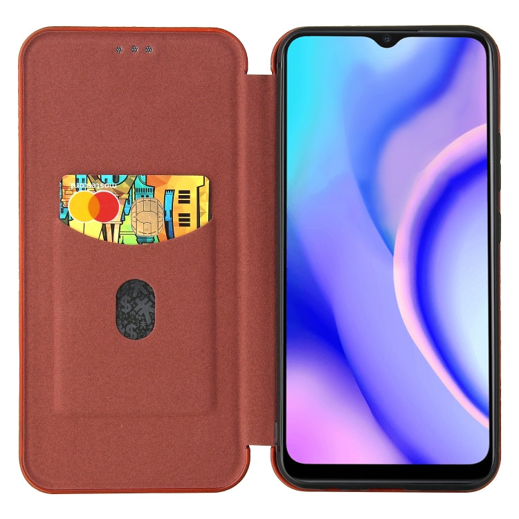 For OPPO Realme C15 Carbon Fiber Texture Horizontal Flip TPU + PC + PU Leather Case with Card Slot