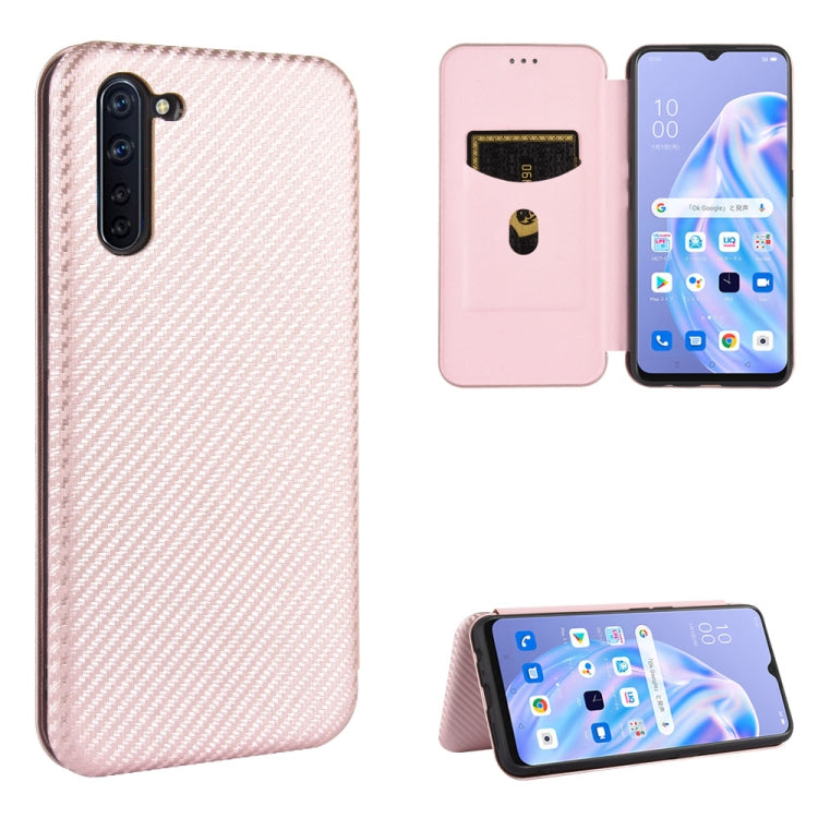For OPPO Reno3 A(Japanese Version) Carbon Fiber Texture Horizontal Flip TPU + PC + PU Leather Case with Card Slot
