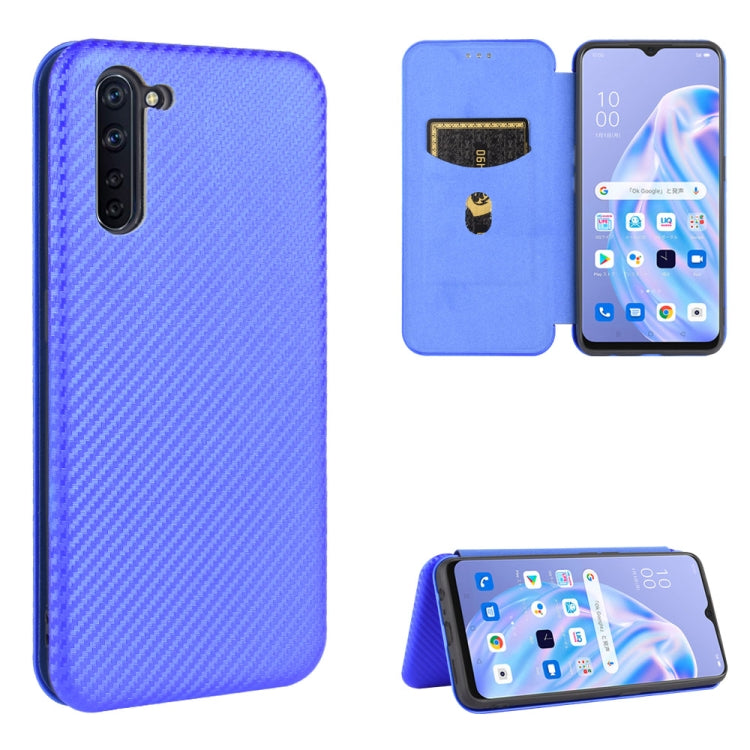 For OPPO Reno3 A(Japanese Version) Carbon Fiber Texture Horizontal Flip TPU + PC + PU Leather Case with Card Slot