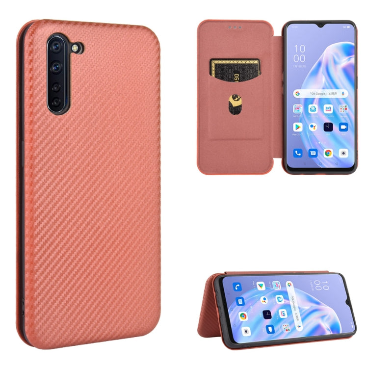 For OPPO Reno3 A(Japanese Version) Carbon Fiber Texture Horizontal Flip TPU + PC + PU Leather Case with Card Slot