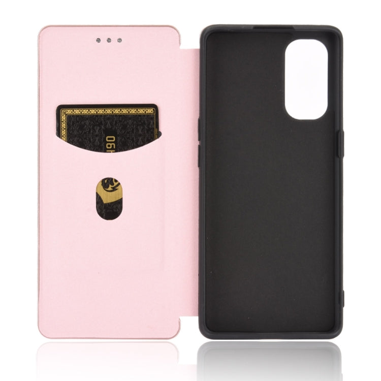 For OPPO Reno4 Pro 5G Carbon Fiber Texture Horizontal Flip TPU + PC + PU Leather Case with Card Slot