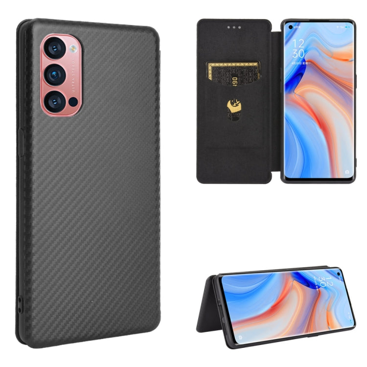 For OPPO Reno4 Pro 5G Carbon Fiber Texture Horizontal Flip TPU + PC + PU Leather Case with Card Slot