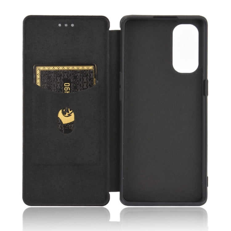 For OPPO Reno4 Pro 5G Carbon Fiber Texture Horizontal Flip TPU + PC + PU Leather Case with Card Slot