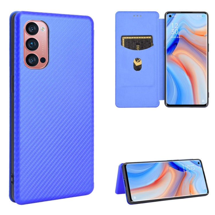 For OPPO Reno4 Pro 5G Carbon Fiber Texture Horizontal Flip TPU + PC + PU Leather Case with Card Slot