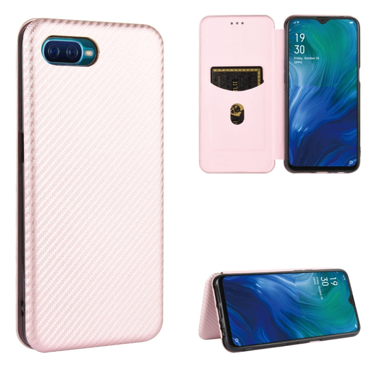 For OPPO Reno A Carbon Fiber Texture Horizontal Flip TPU + PC + PU Leather Case with Card Slot