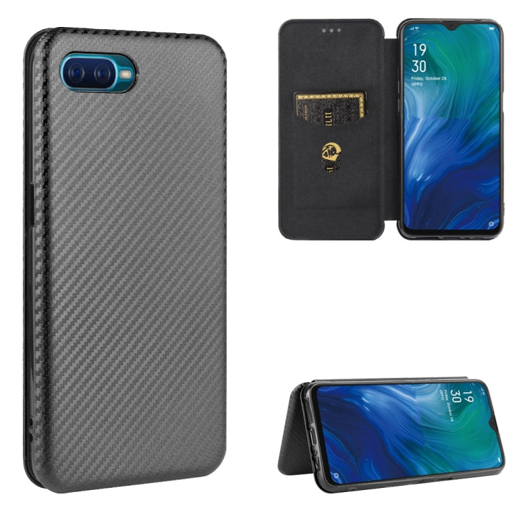 For OPPO Reno A Carbon Fiber Texture Horizontal Flip TPU + PC + PU Leather Case with Card Slot