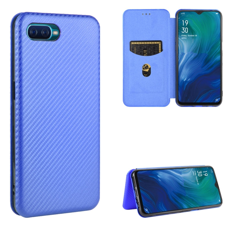 For OPPO Reno A Carbon Fiber Texture Horizontal Flip TPU + PC + PU Leather Case with Card Slot