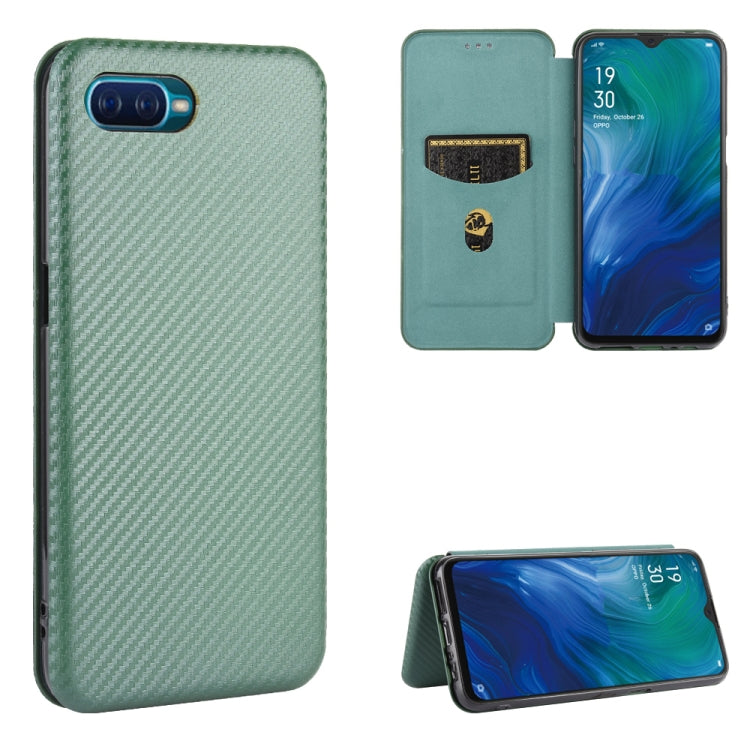For OPPO Reno A Carbon Fiber Texture Horizontal Flip TPU + PC + PU Leather Case with Card Slot