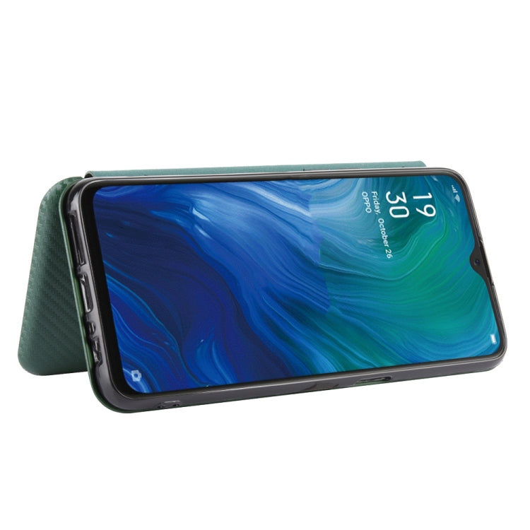 For OPPO Reno A Carbon Fiber Texture Horizontal Flip TPU + PC + PU Leather Case with Card Slot