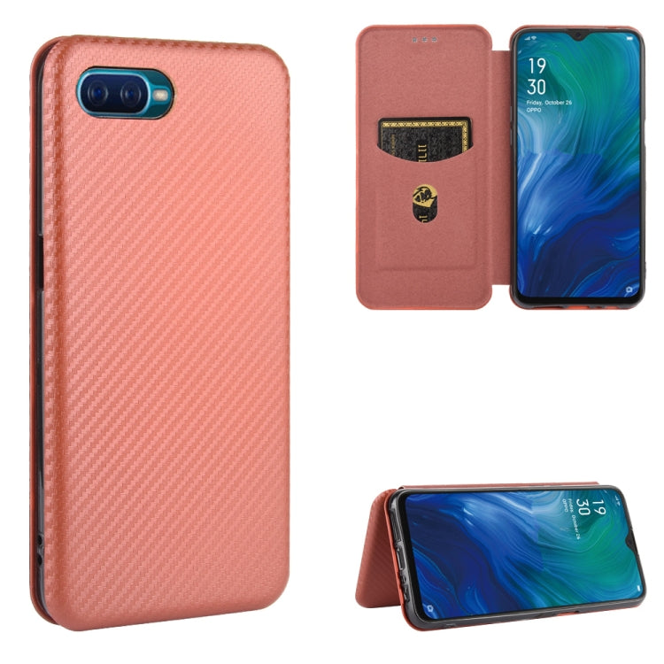 For OPPO Reno A Carbon Fiber Texture Horizontal Flip TPU + PC + PU Leather Case with Card Slot
