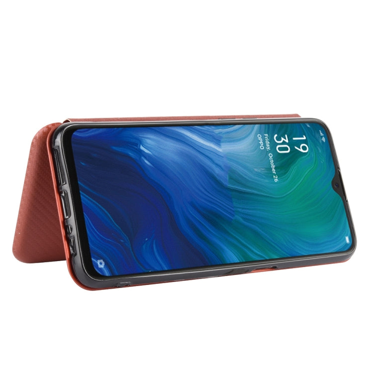 For OPPO Reno A Carbon Fiber Texture Horizontal Flip TPU + PC + PU Leather Case with Card Slot