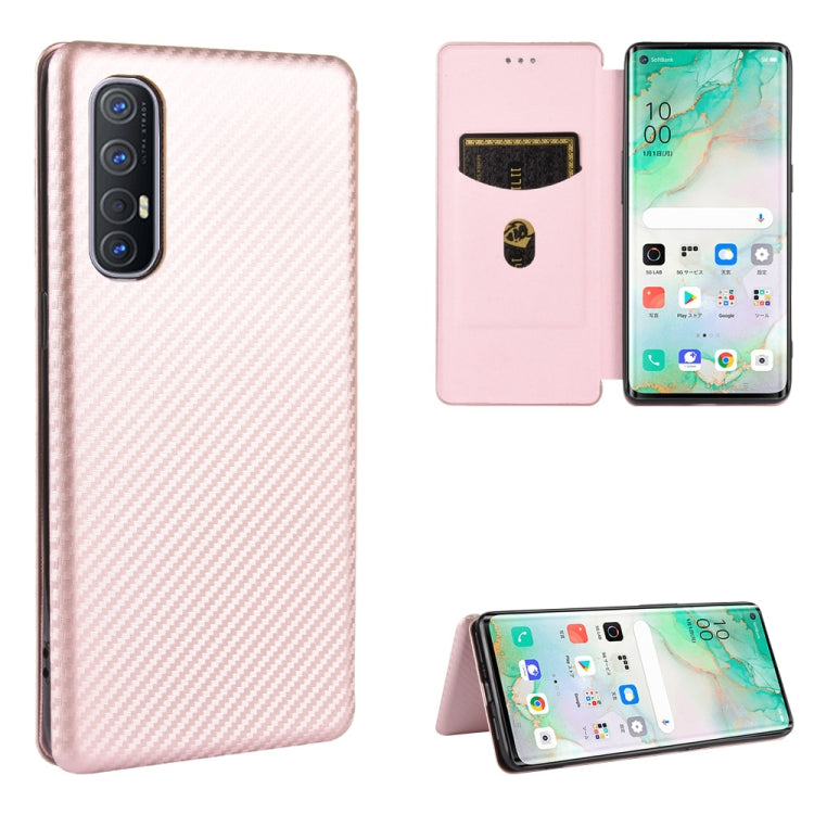 For OPPO Reno3 5G (Japanese Version) Carbon Fiber Texture Horizontal Flip TPU + PC + PU Leather Case with Card Slot