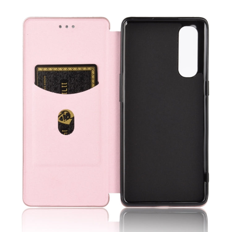 For OPPO Reno3 5G (Japanese Version) Carbon Fiber Texture Horizontal Flip TPU + PC + PU Leather Case with Card Slot