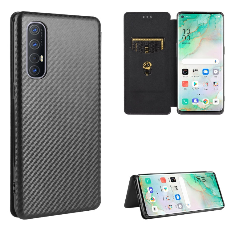 For OPPO Reno3 5G (Japanese Version) Carbon Fiber Texture Horizontal Flip TPU + PC + PU Leather Case with Card Slot