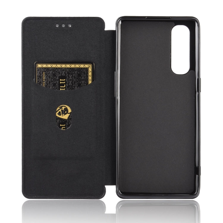 For OPPO Reno3 5G (Japanese Version) Carbon Fiber Texture Horizontal Flip TPU + PC + PU Leather Case with Card Slot