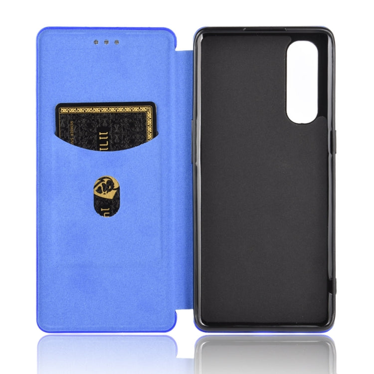For OPPO Reno3 5G (Japanese Version) Carbon Fiber Texture Horizontal Flip TPU + PC + PU Leather Case with Card Slot
