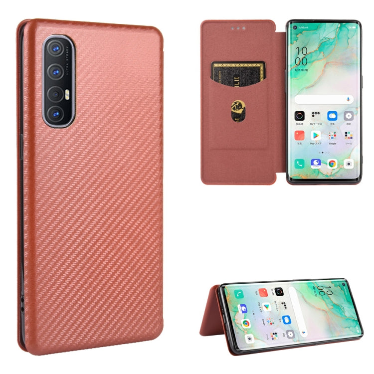 For OPPO Reno3 5G (Japanese Version) Carbon Fiber Texture Horizontal Flip TPU + PC + PU Leather Case with Card Slot