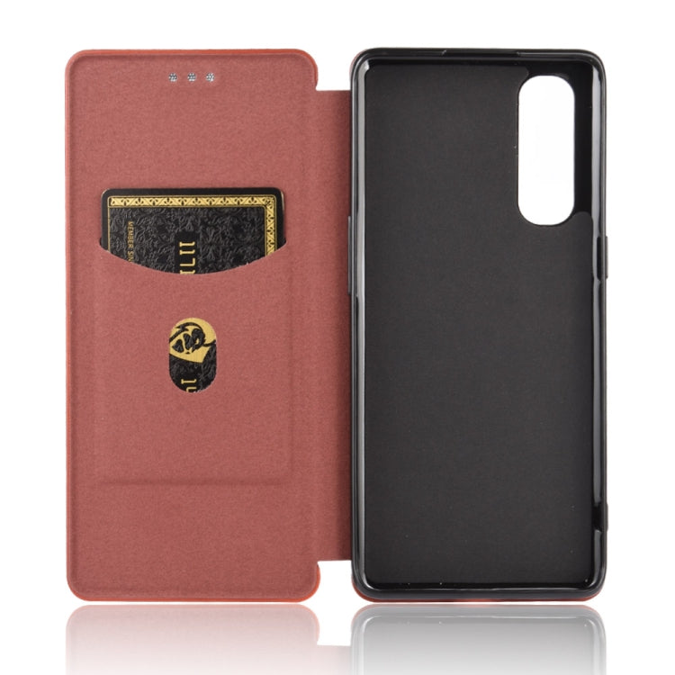 For OPPO Reno3 5G (Japanese Version) Carbon Fiber Texture Horizontal Flip TPU + PC + PU Leather Case with Card Slot