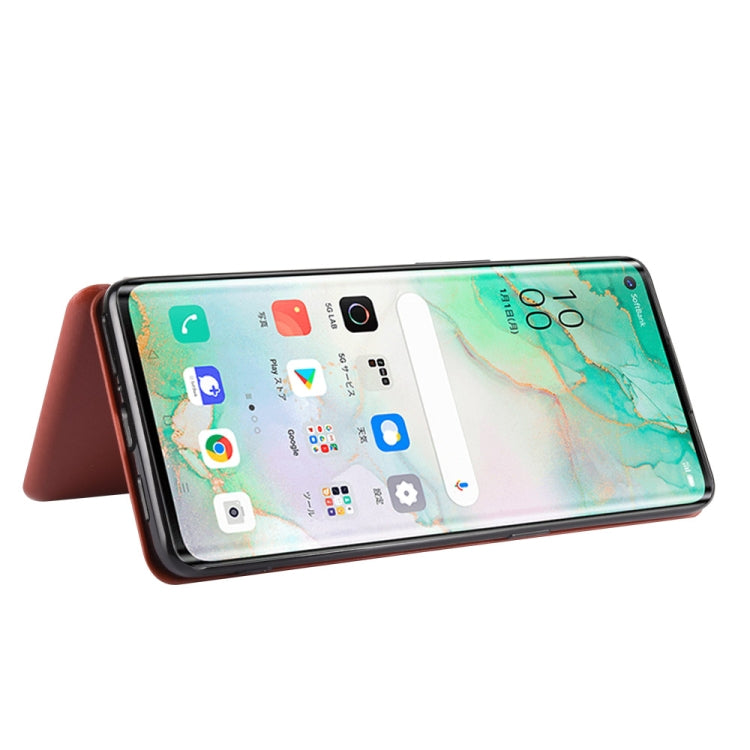 For OPPO Reno3 5G (Japanese Version) Carbon Fiber Texture Horizontal Flip TPU + PC + PU Leather Case with Card Slot
