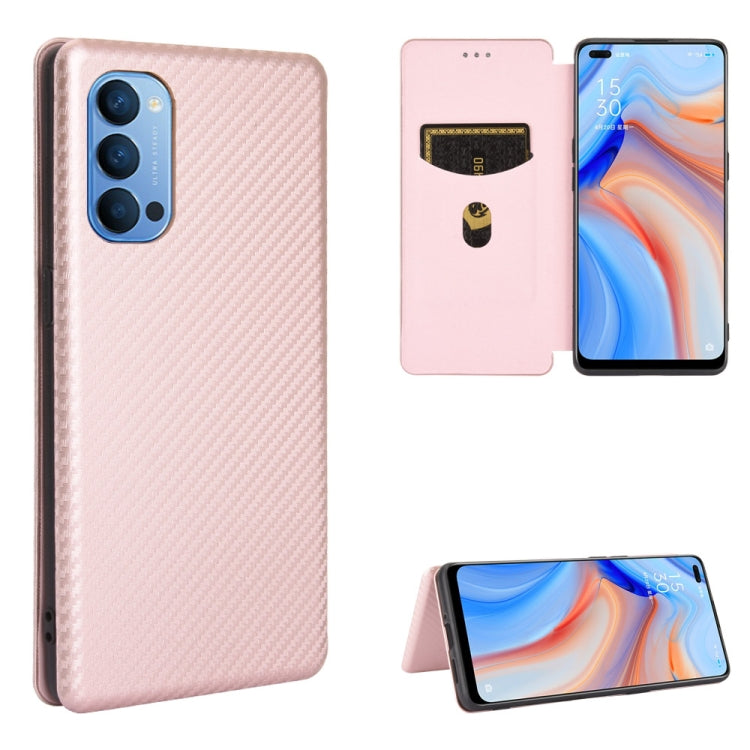 For OPPO Reno4 4G Carbon Fiber Texture Horizontal Flip TPU + PC + PU Leather Case with Card Slot