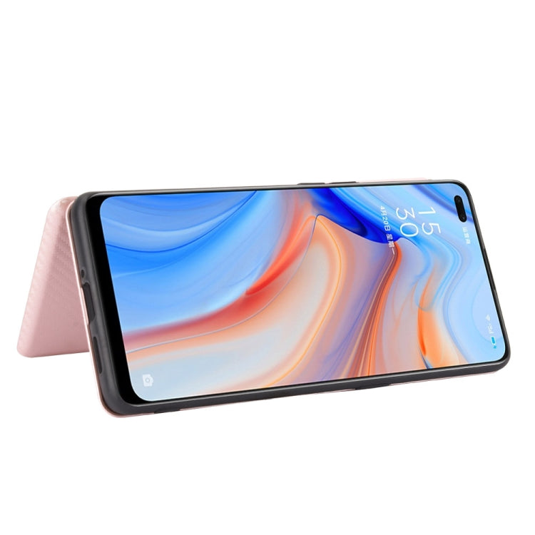 For OPPO Reno4 4G Carbon Fiber Texture Horizontal Flip TPU + PC + PU Leather Case with Card Slot