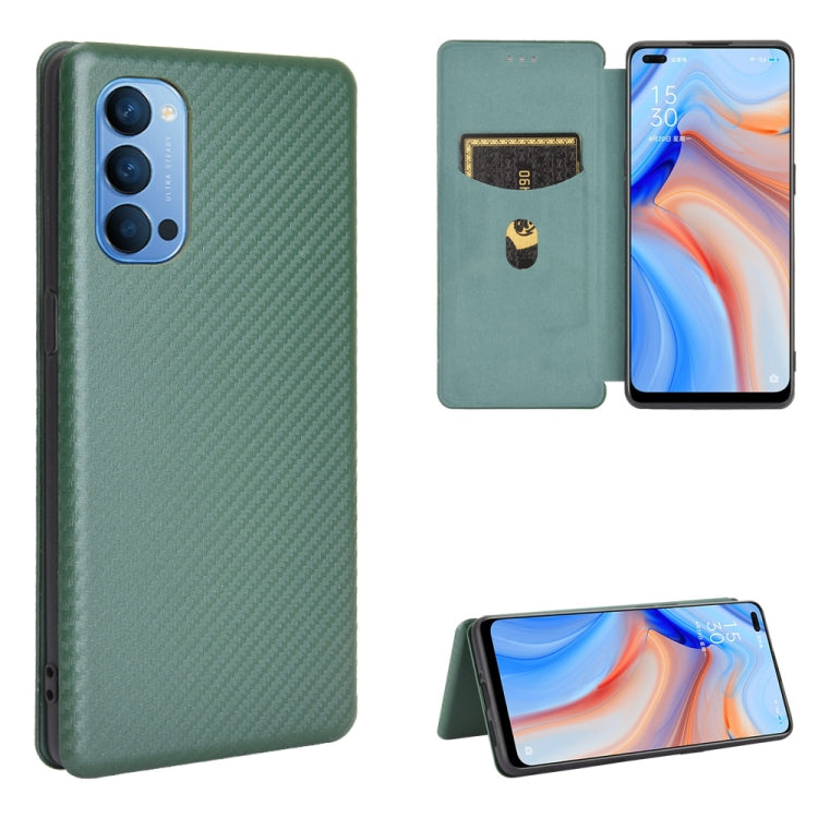 For OPPO Reno4 4G Carbon Fiber Texture Horizontal Flip TPU + PC + PU Leather Case with Card Slot