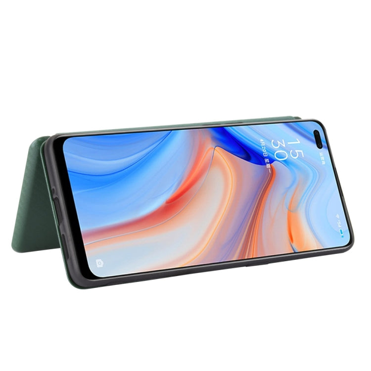For OPPO Reno4 4G Carbon Fiber Texture Horizontal Flip TPU + PC + PU Leather Case with Card Slot