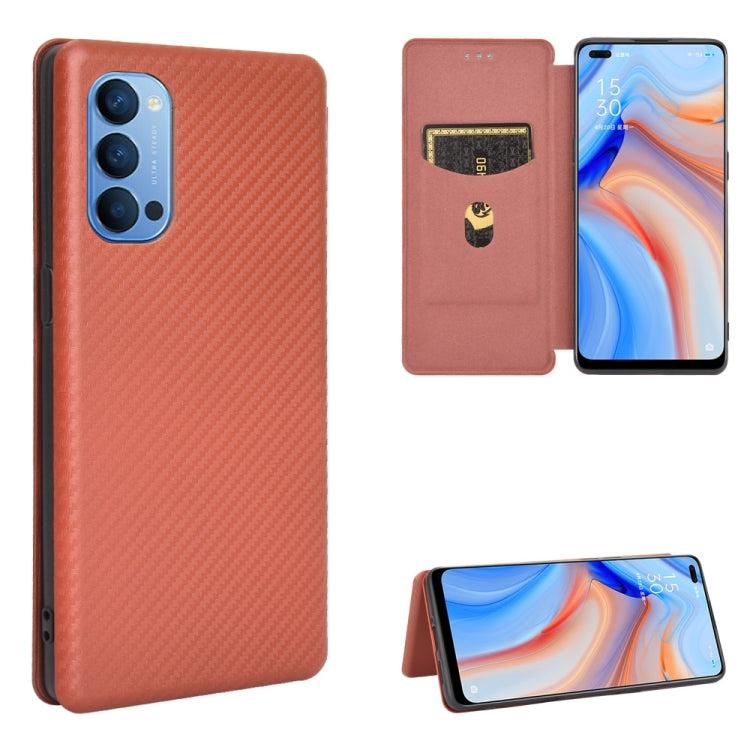 For OPPO Reno4 4G Carbon Fiber Texture Horizontal Flip TPU + PC + PU Leather Case with Card Slot