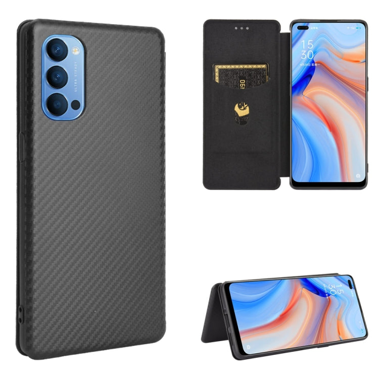 For OPPO Reno4 5G Carbon Fiber Texture Horizontal Flip TPU + PC + PU Leather Case with Card Slot