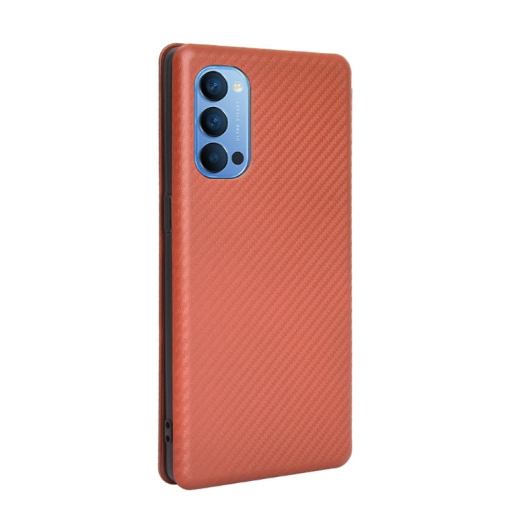 For OPPO Reno4 5G Carbon Fiber Texture Horizontal Flip TPU + PC + PU Leather Case with Card Slot