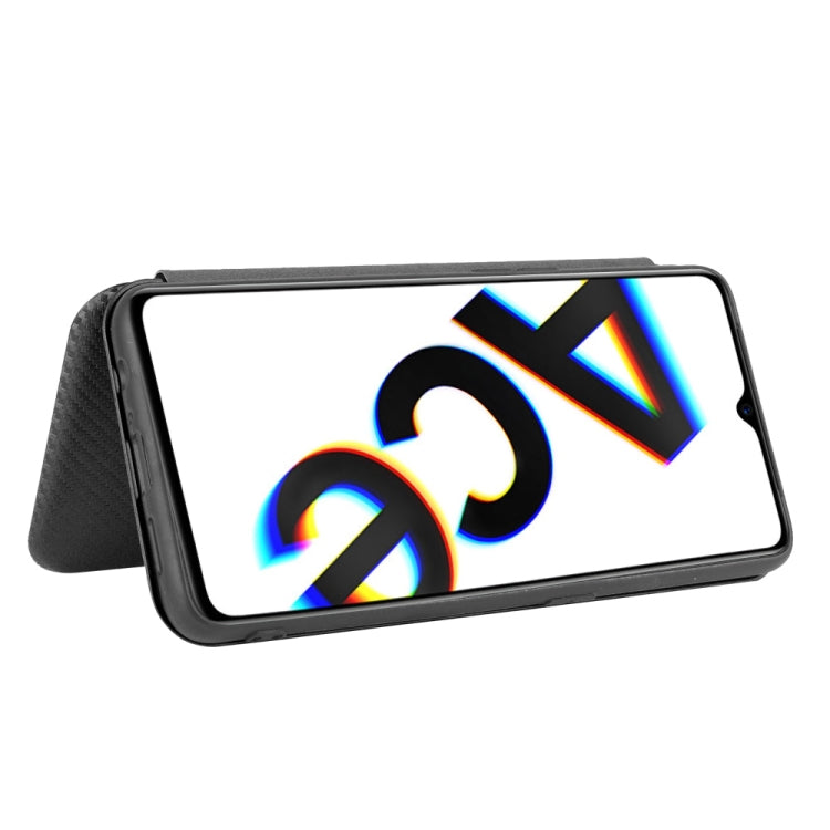 For OPPO Rnoe Ace Carbon Fiber Texture Horizontal Flip TPU + PC + PU Leather Case with Card Slot