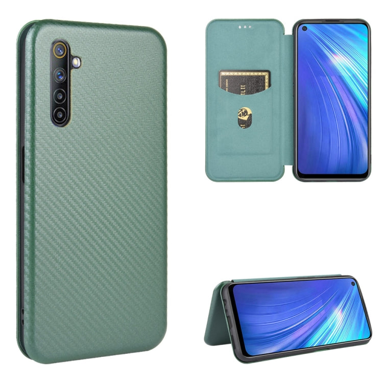 For OPPO Realme 6 Carbon Fiber Texture Horizontal Flip TPU + PC + PU Leather Case with Card Slot