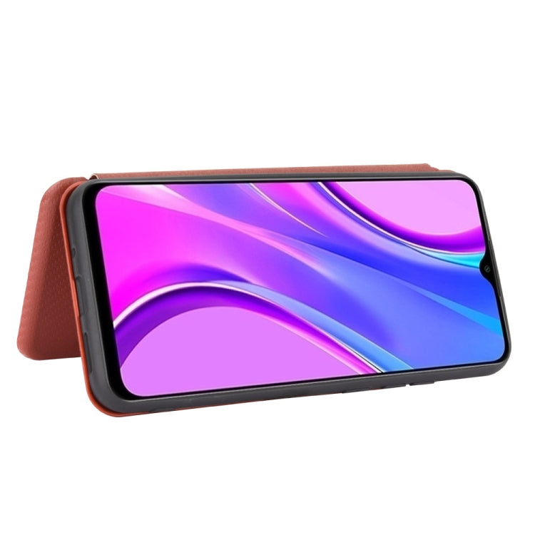 For Xiaomi Redmi 9C Carbon Fiber Texture Horizontal Flip TPU + PC + PU Leather Case with Card Slot