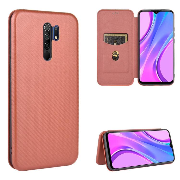 For Xiaomi Redmi 9 Carbon Fiber Texture Horizontal Flip TPU + PC + PU Leather Case with Card Slot
