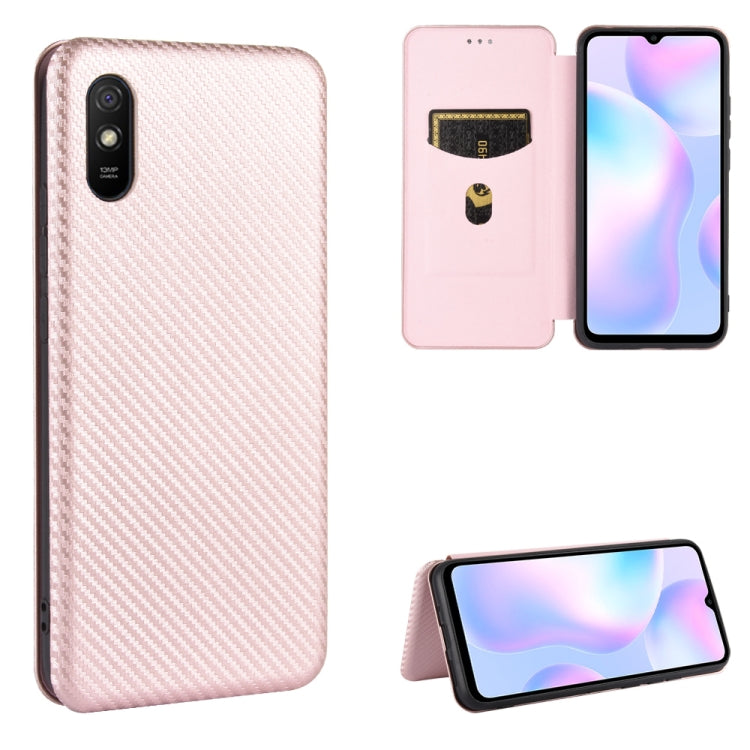 For Xiaomi Redmi 9A Carbon Fiber Texture Horizontal Flip TPU + PC + PU Leather Case with Card Slot
