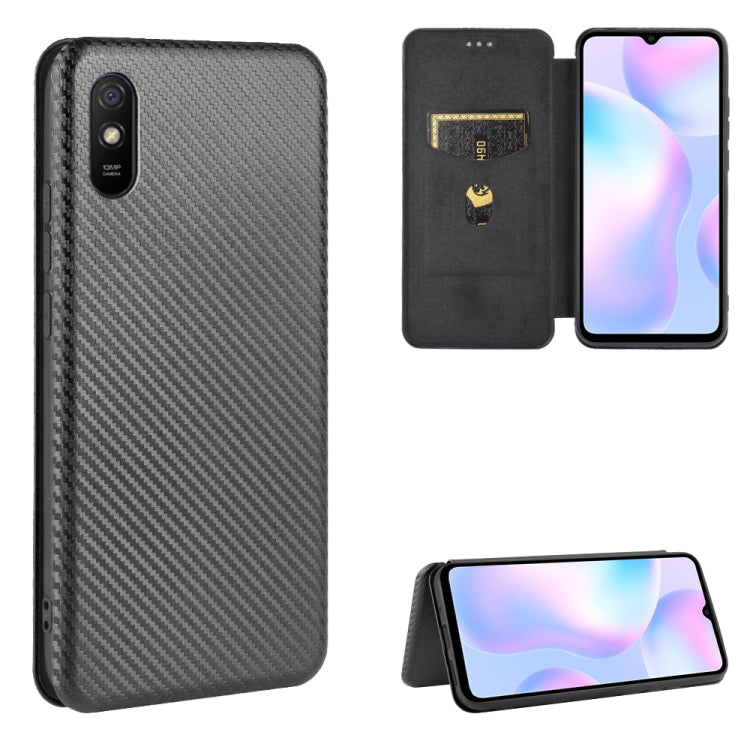 For Xiaomi Redmi 9A Carbon Fiber Texture Horizontal Flip TPU + PC + PU Leather Case with Card Slot