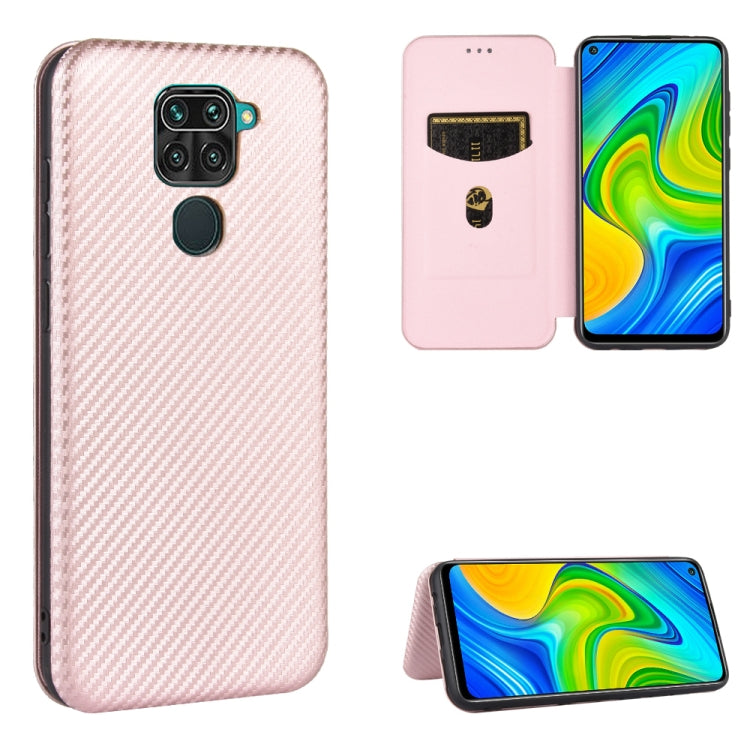 For Xiaomi Redmi Note 9 Carbon Fiber Texture Horizontal Flip TPU + PC + PU Leather Case with Card Slot