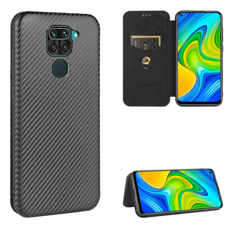 For Xiaomi Redmi Note 9 Carbon Fiber Texture Horizontal Flip TPU + PC + PU Leather Case with Card Slot