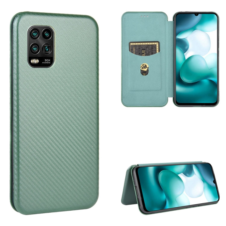 For Xiaomi Mi 10 Lite Carbon Fiber Texture Horizontal Flip TPU + PC + PU Leather Case with Card Slot