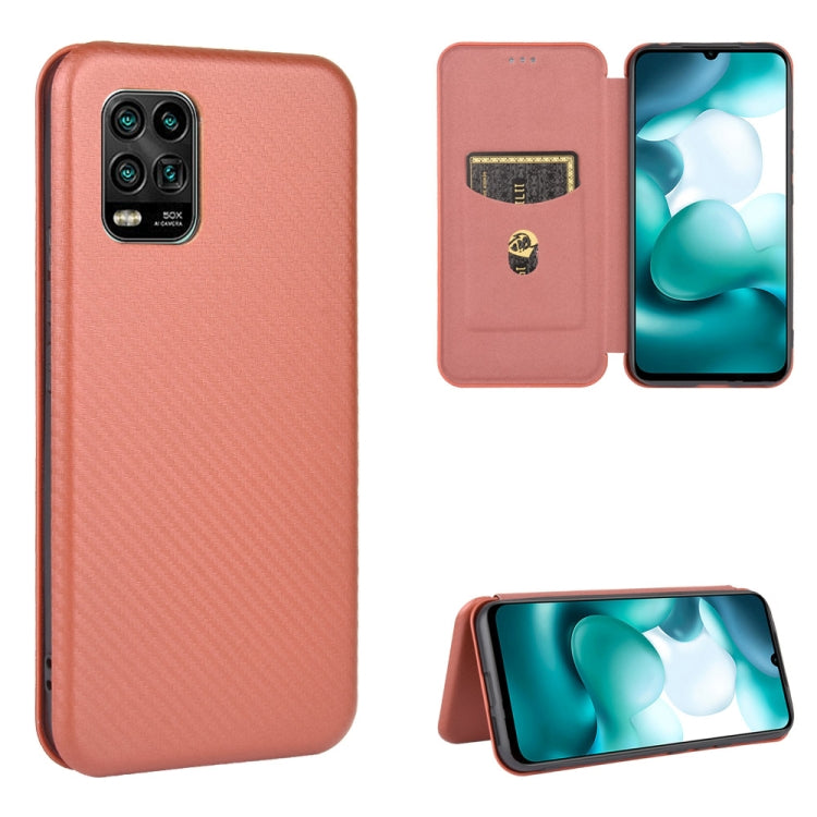 For Xiaomi Mi 10 Lite Carbon Fiber Texture Horizontal Flip TPU + PC + PU Leather Case with Card Slot