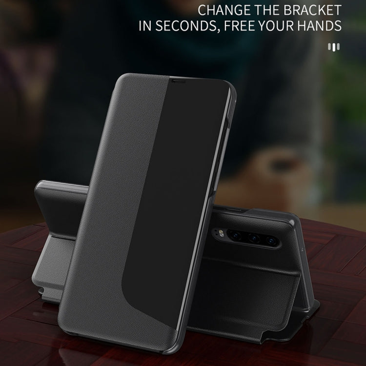 For Huawei P30 Side Display Shockproof Horizontal Flip Leather Case with Holder & Call Answering Function & Sleep / Wake-up