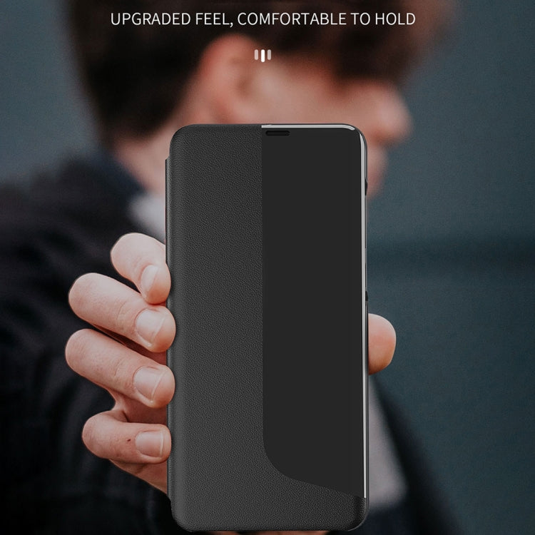 For Huawei P30 Side Display Shockproof Horizontal Flip Leather Case with Holder & Call Answering Function & Sleep / Wake-up