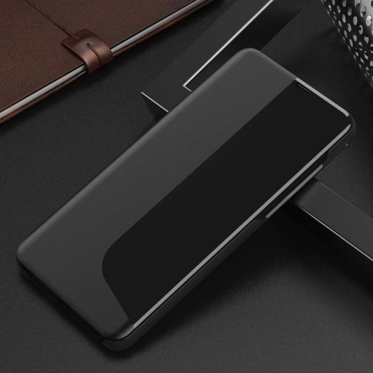 For Huawei P30 Side Display Shockproof Horizontal Flip Leather Case with Holder & Call Answering Function & Sleep / Wake-up