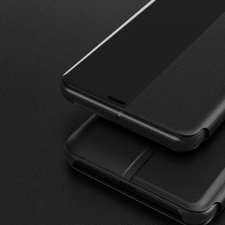 For Huawei P30 Side Display Shockproof Horizontal Flip Leather Case with Holder & Call Answering Function & Sleep / Wake-up