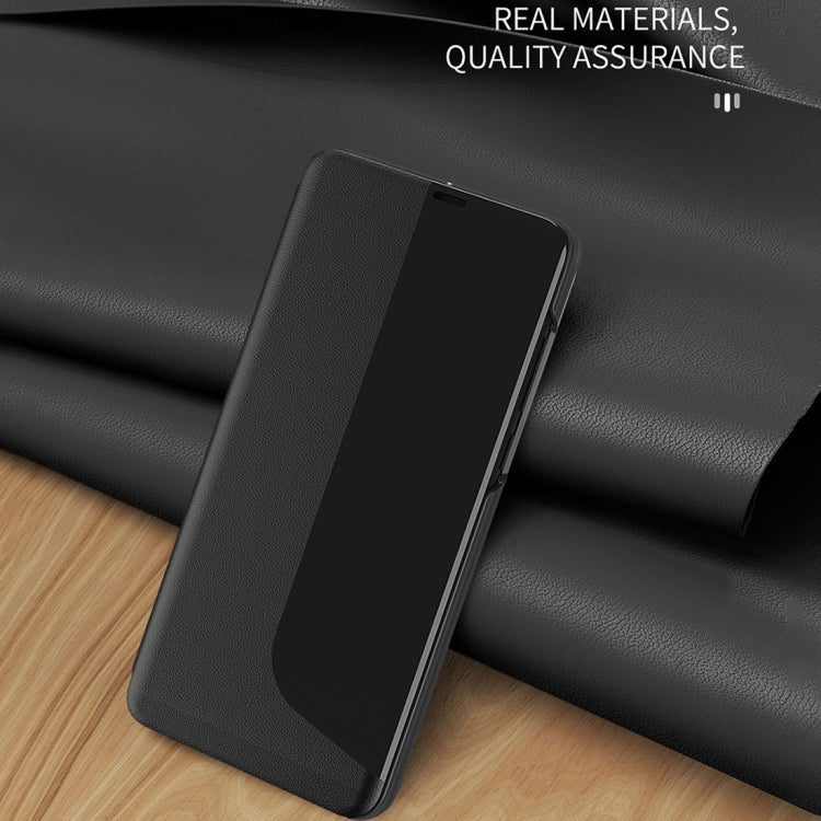 For Huawei P30 Side Display Shockproof Horizontal Flip Leather Case with Holder & Call Answering Function & Sleep / Wake-up