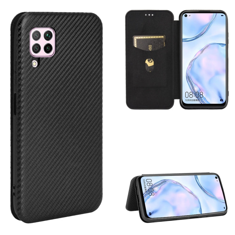 For Huawei nova 6 SE / nova 7i Carbon Fiber Texture Horizontal Flip TPU + PC + PU Leather Case with Card Slot